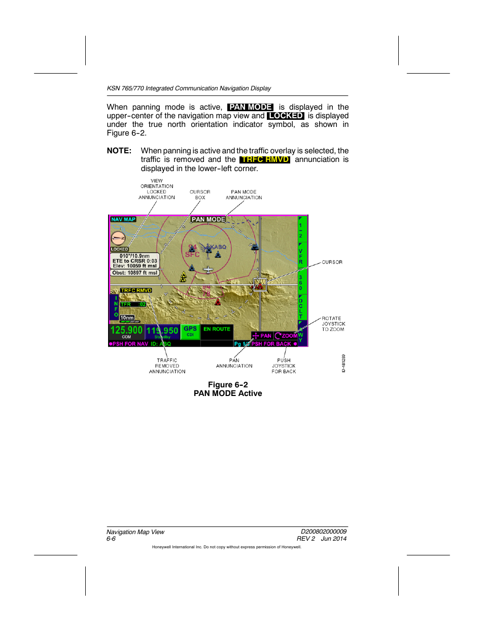 Figure 6-2 pan mode active | BendixKing KSN 770 - Pilots Guide User Manual | Page 104 / 467