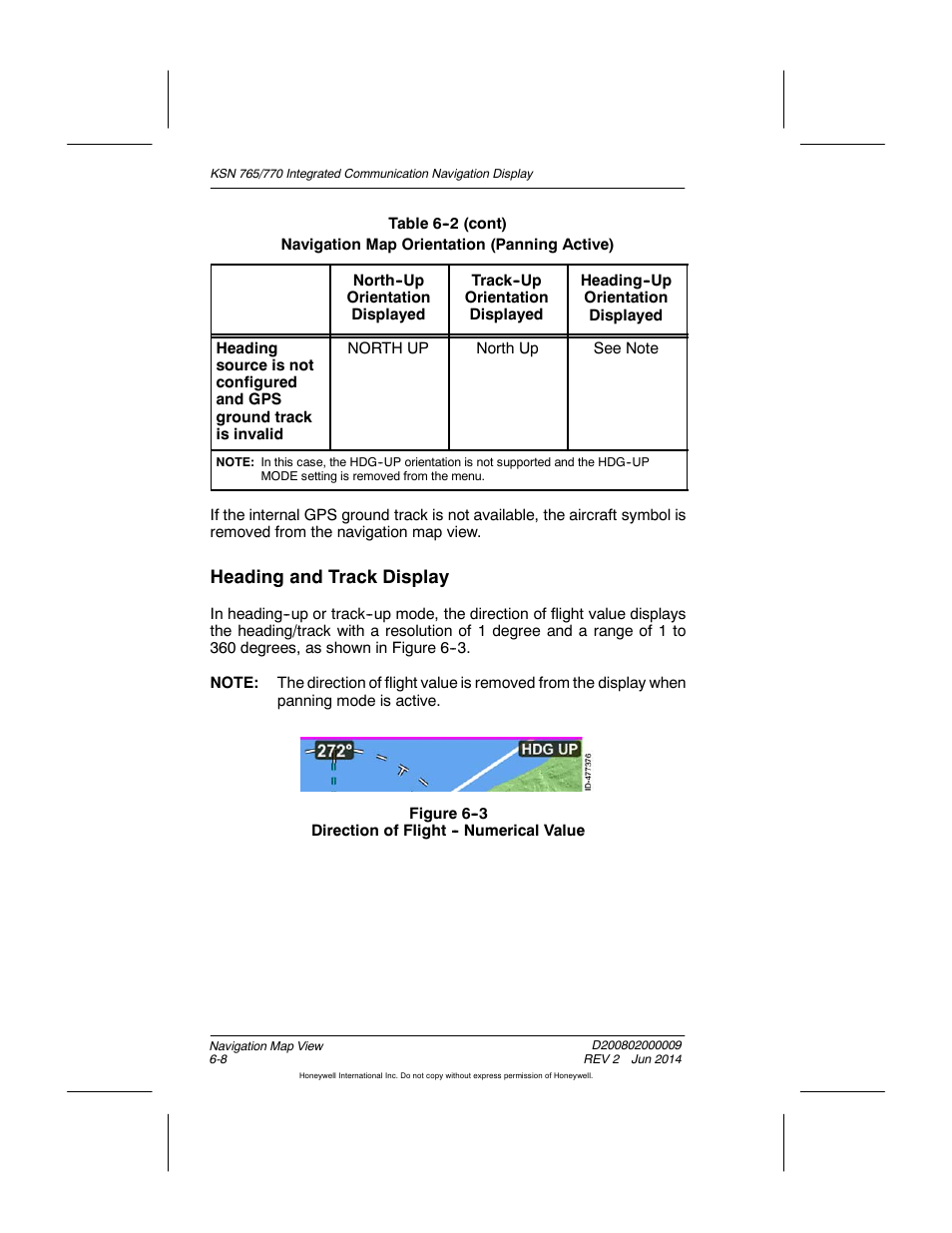 Figure 6-3 direction of flight - numerical value, Heading and track display | BendixKing KSN 770 - Pilots Guide User Manual | Page 106 / 467