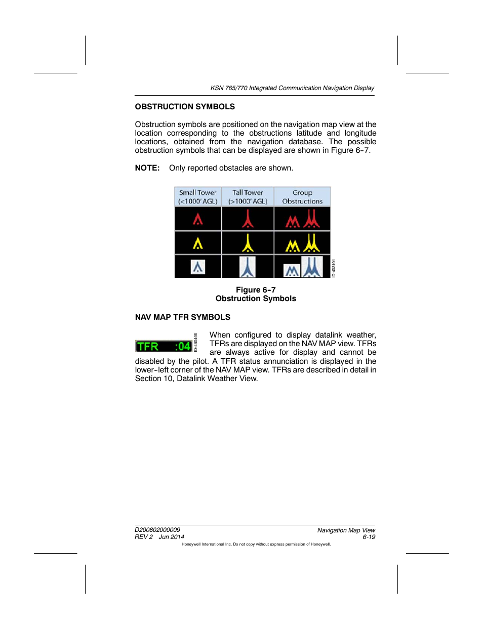 Figure 6-7 obstruction symbols | BendixKing KSN 770 - Pilots Guide User Manual | Page 117 / 467