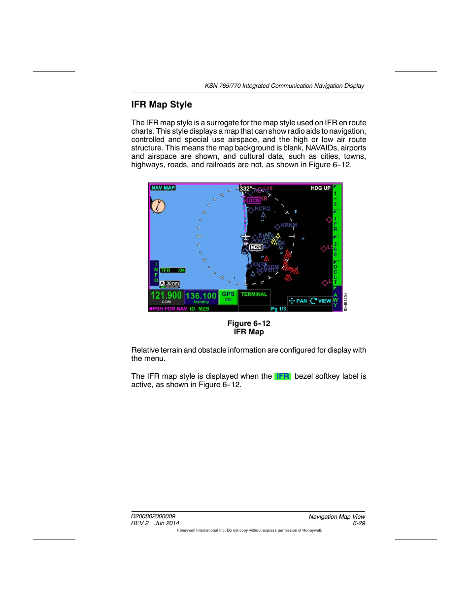 Figure 6-12 ifr map, Ifr map style | BendixKing KSN 770 - Pilots Guide User Manual | Page 127 / 467