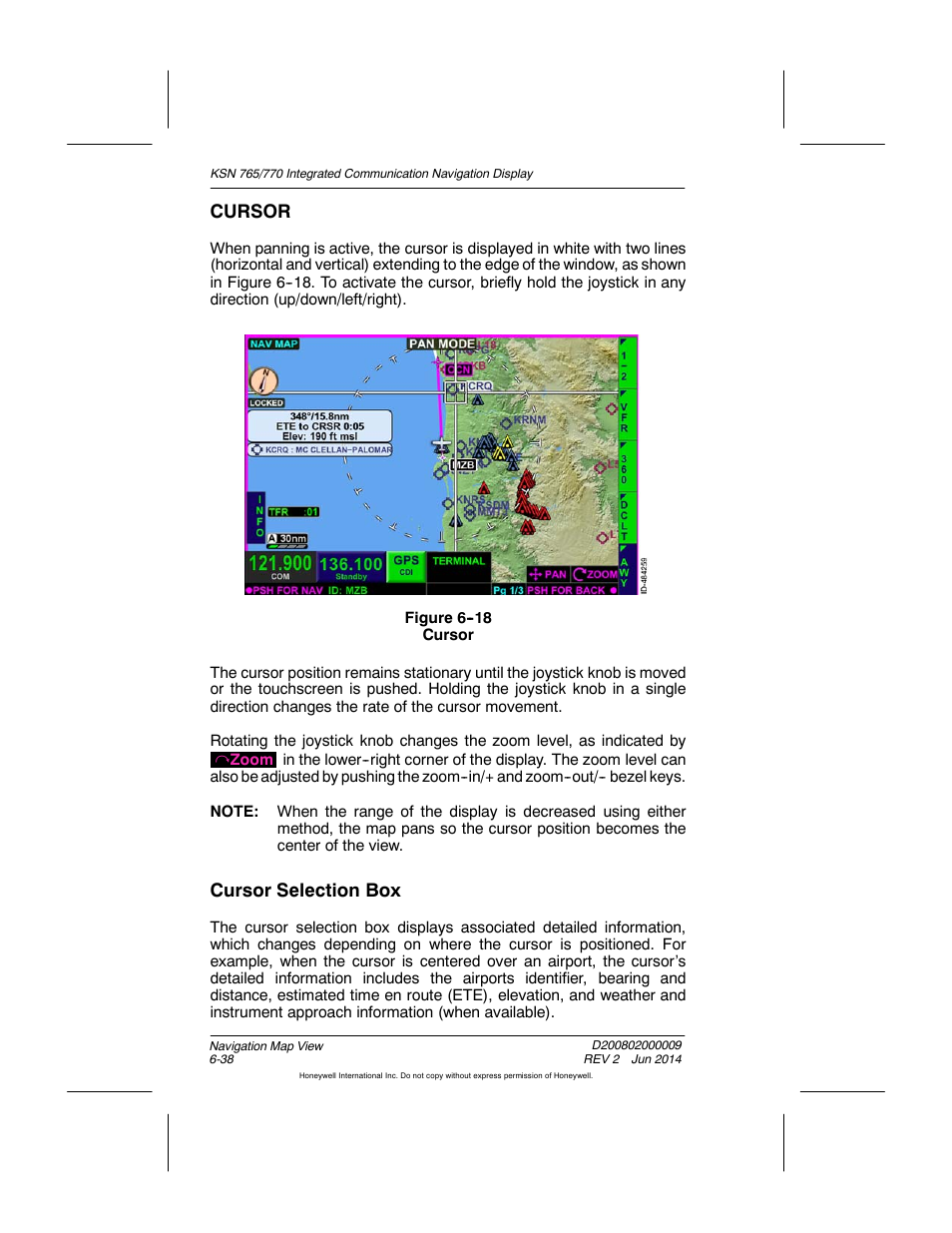 Figure 6-18 cursor, Cursor, Cursor selection box | BendixKing KSN 770 - Pilots Guide User Manual | Page 136 / 467