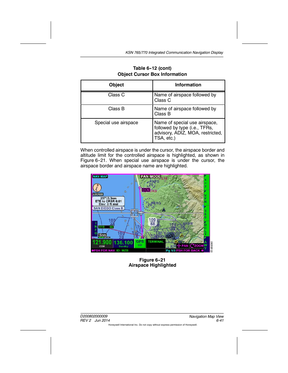 Figure 6-21 airspace highlighted | BendixKing KSN 770 - Pilots Guide User Manual | Page 139 / 467