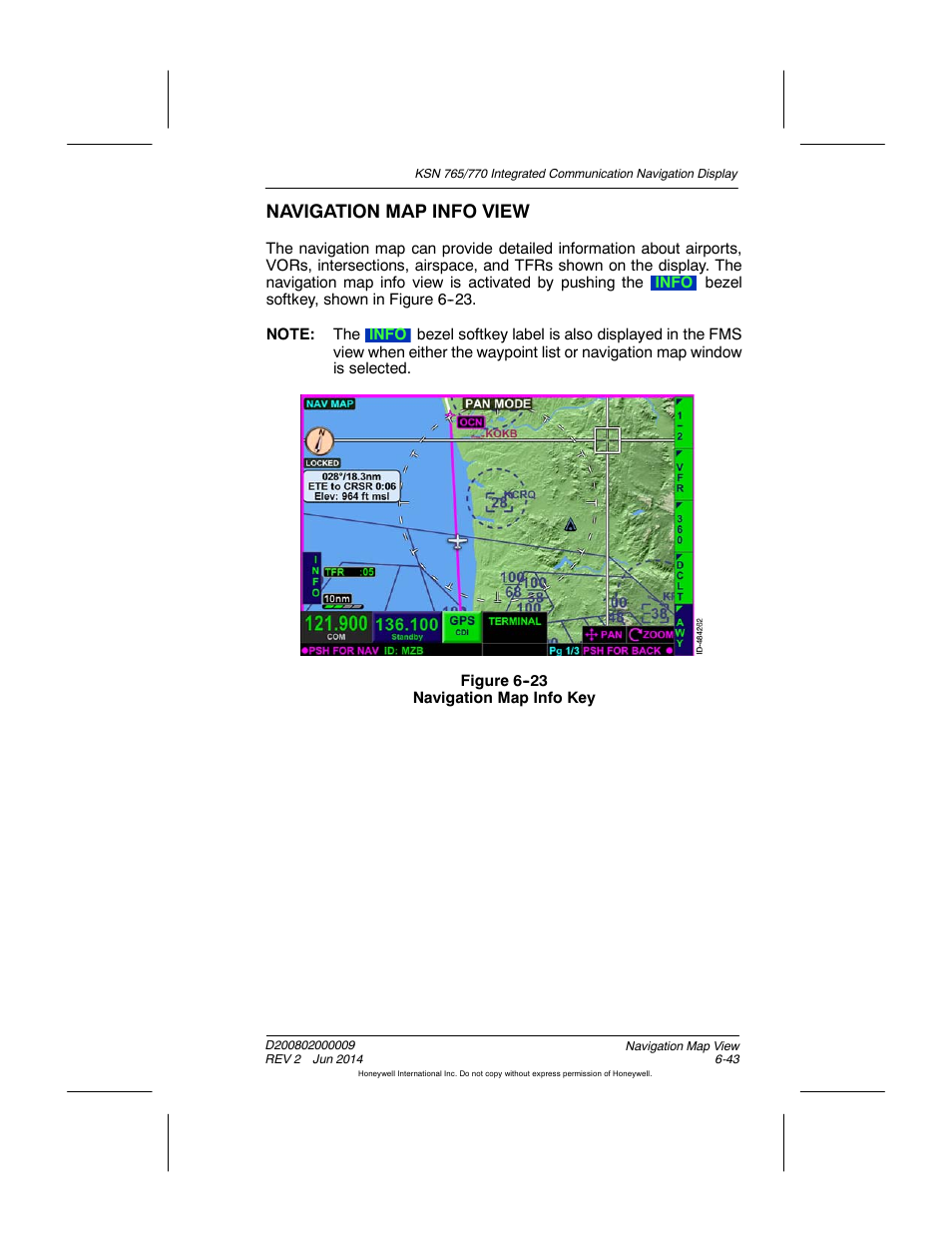 Figure 6-23 navigation map info key, Navigation map info view | BendixKing KSN 770 - Pilots Guide User Manual | Page 141 / 467