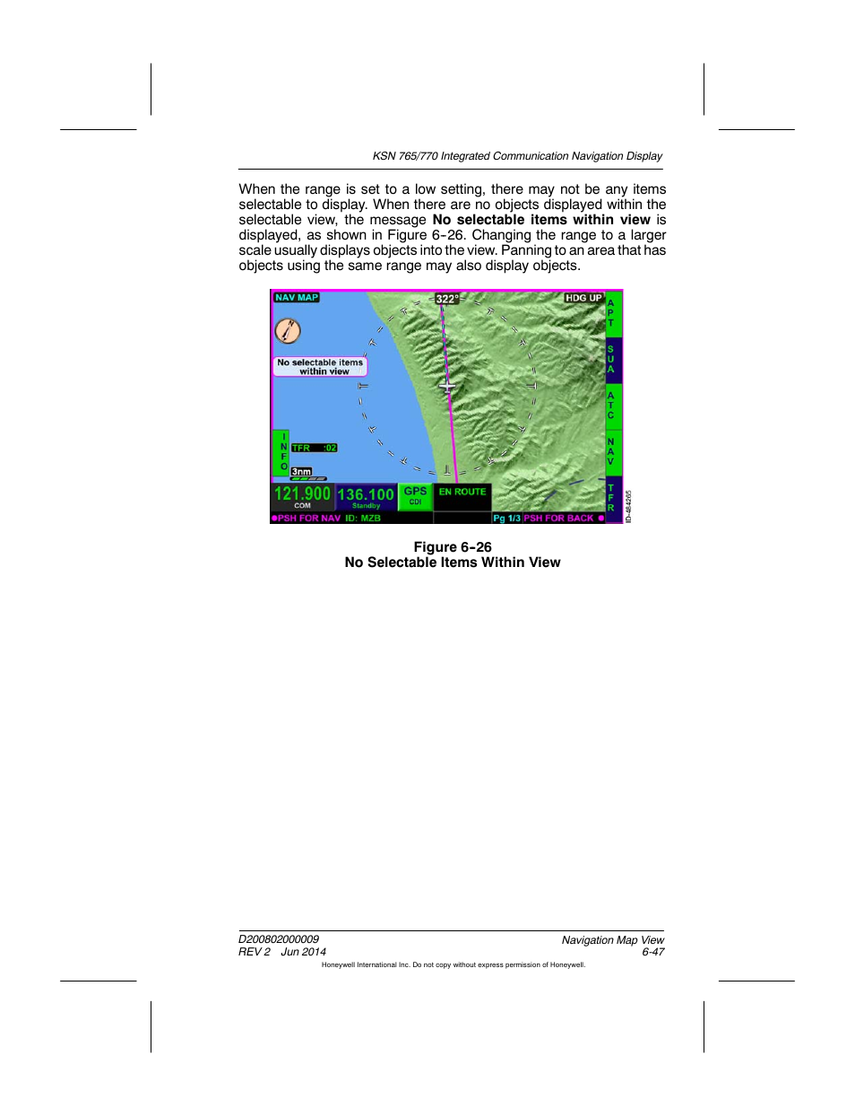 Figure 6-26 no selectable items within view | BendixKing KSN 770 - Pilots Guide User Manual | Page 145 / 467