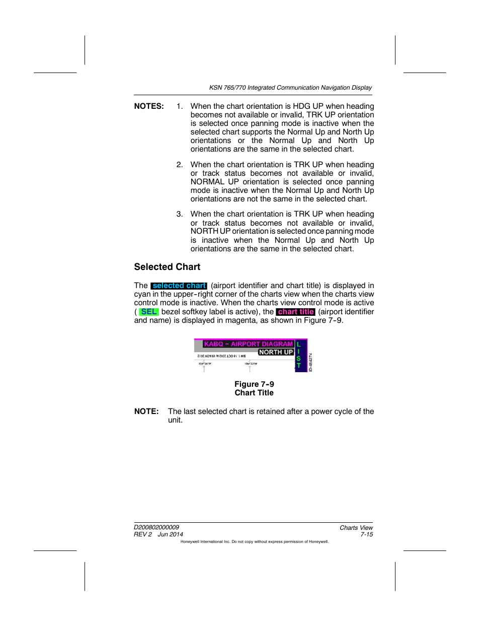 Figure 7-9 chart title, Selected chart | BendixKing KSN 770 - Pilots Guide User Manual | Page 169 / 467