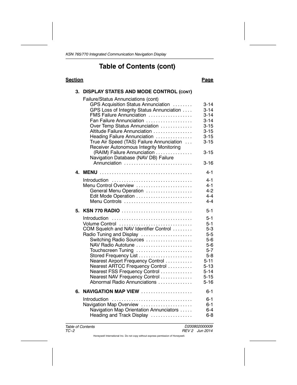 Table of contents (cont) | BendixKing KSN 770 - Pilots Guide User Manual | Page 17 / 467