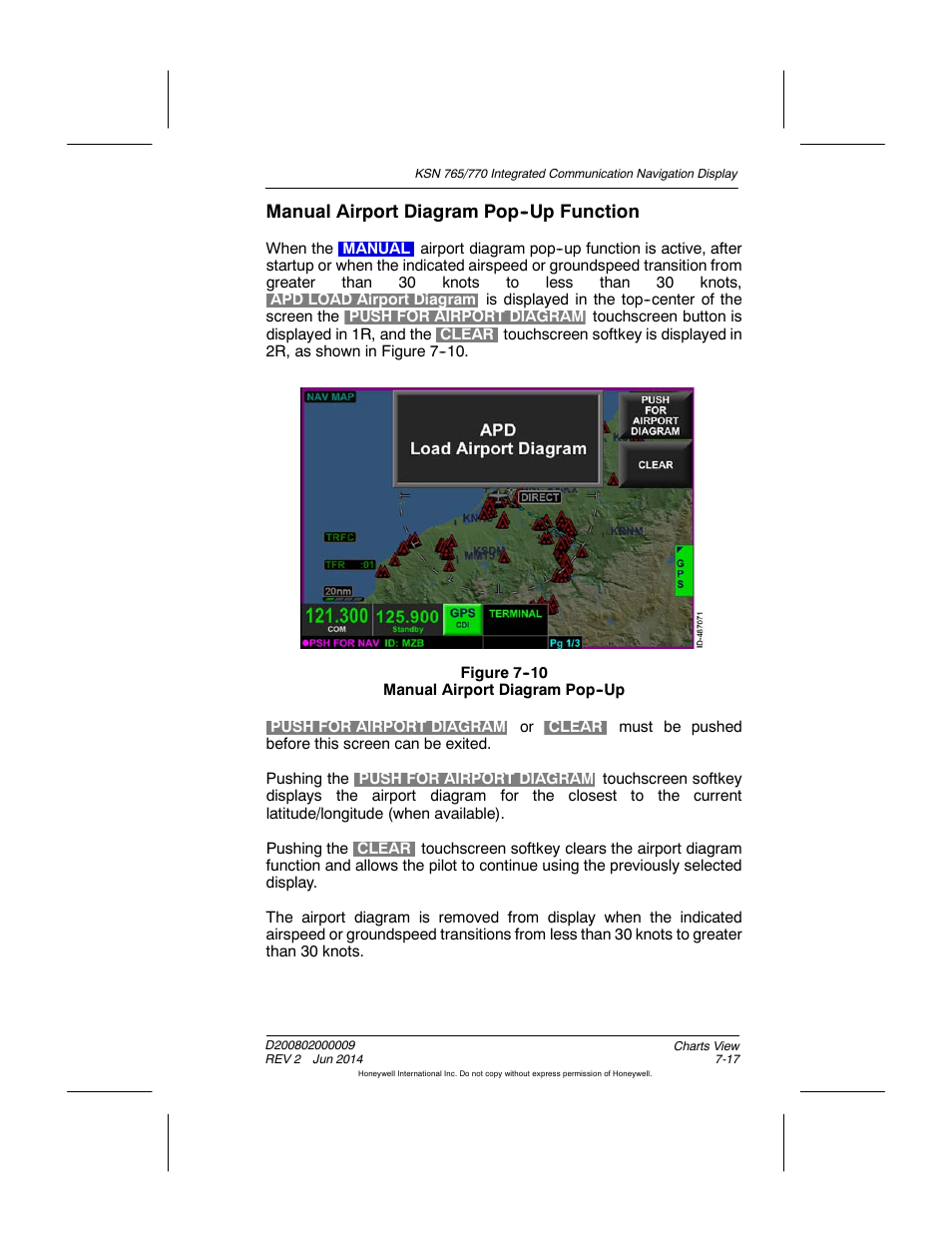 Figure 7-10 manual airport diagram pop-up, Manual airport diagram pop-up function | BendixKing KSN 770 - Pilots Guide User Manual | Page 171 / 467