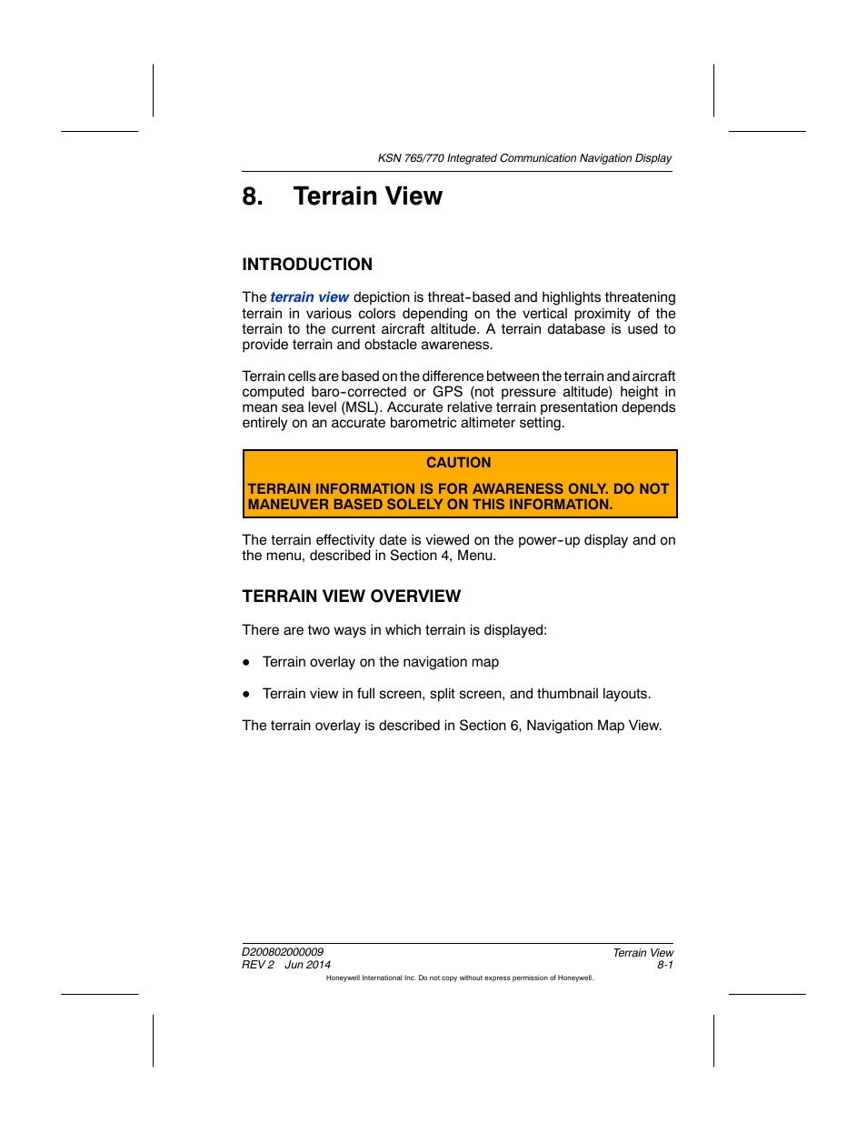 Terrain view, Introduction, Terrain view overview | BendixKing KSN 770 - Pilots Guide User Manual | Page 173 / 467