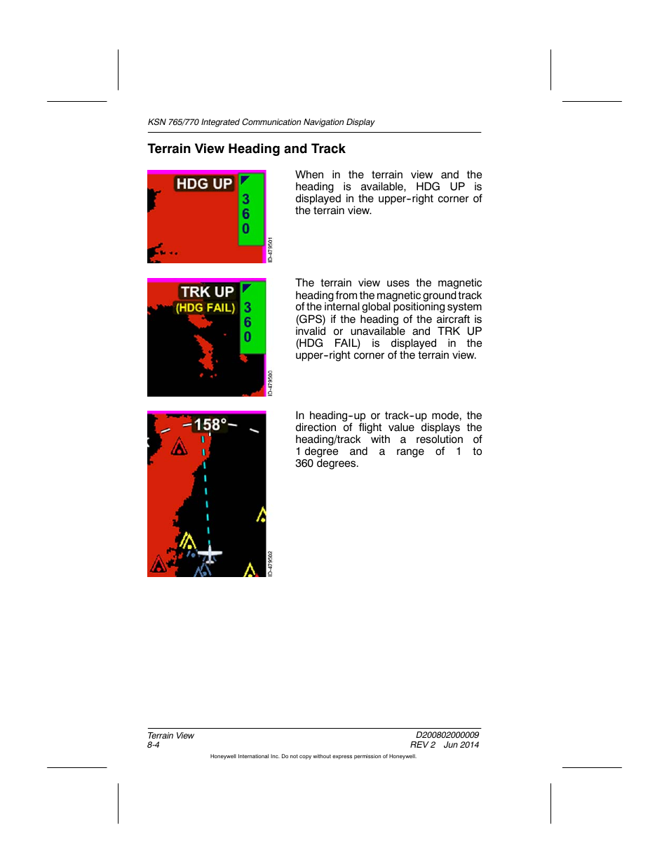 Terrain view heading and track | BendixKing KSN 770 - Pilots Guide User Manual | Page 176 / 467