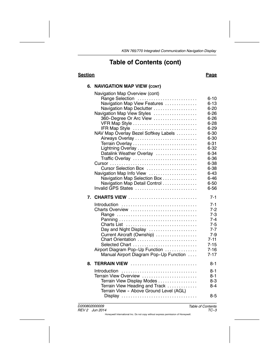 Table of contents (cont) | BendixKing KSN 770 - Pilots Guide User Manual | Page 18 / 467