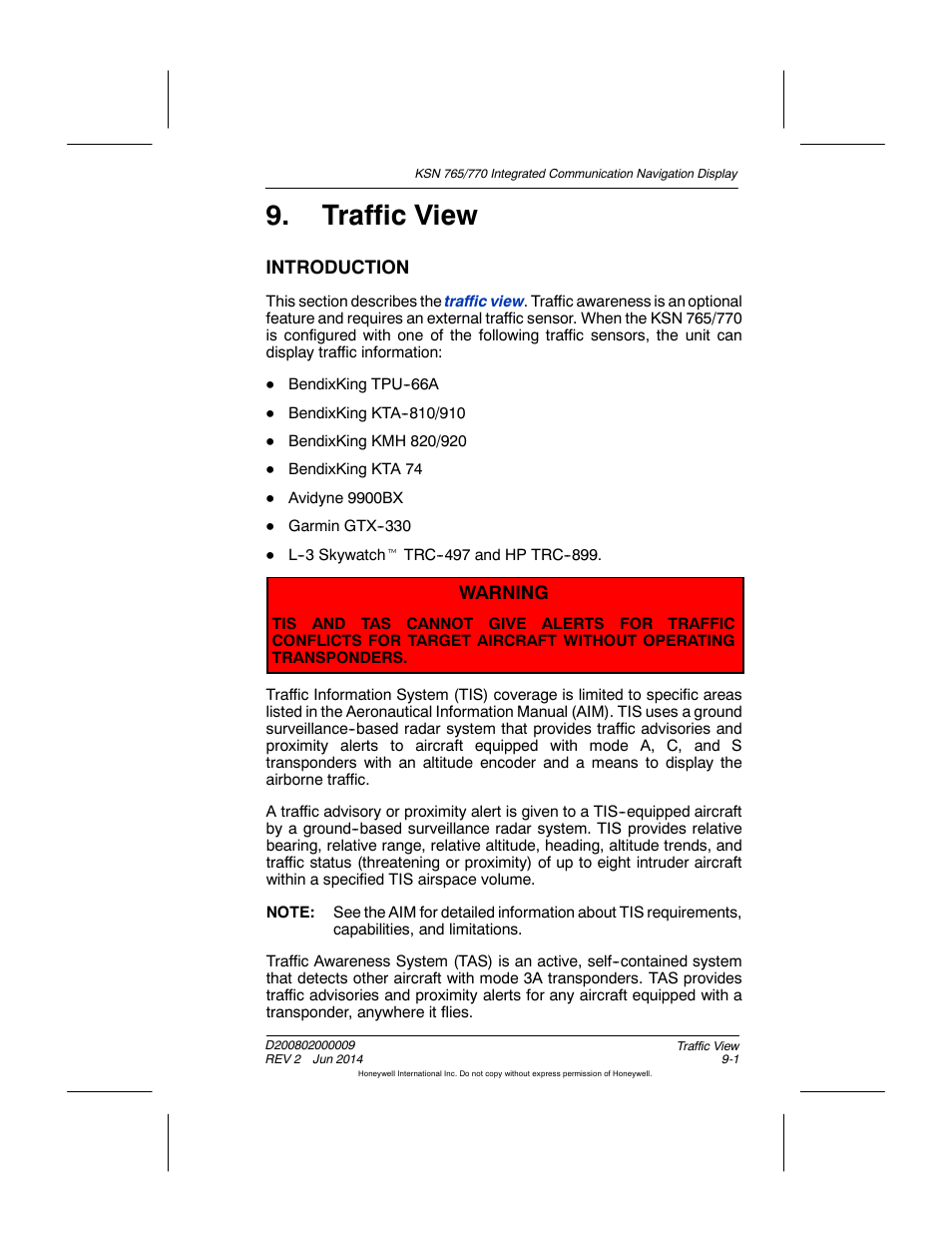 Traffic view, Introduction | BendixKing KSN 770 - Pilots Guide User Manual | Page 183 / 467