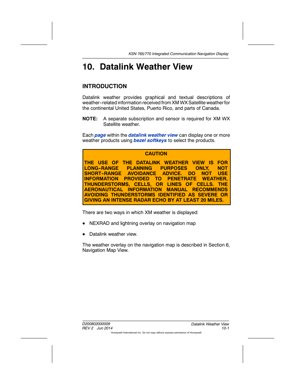 Datalink weather view, Introduction | BendixKing KSN 770 - Pilots Guide User Manual | Page 191 / 467
