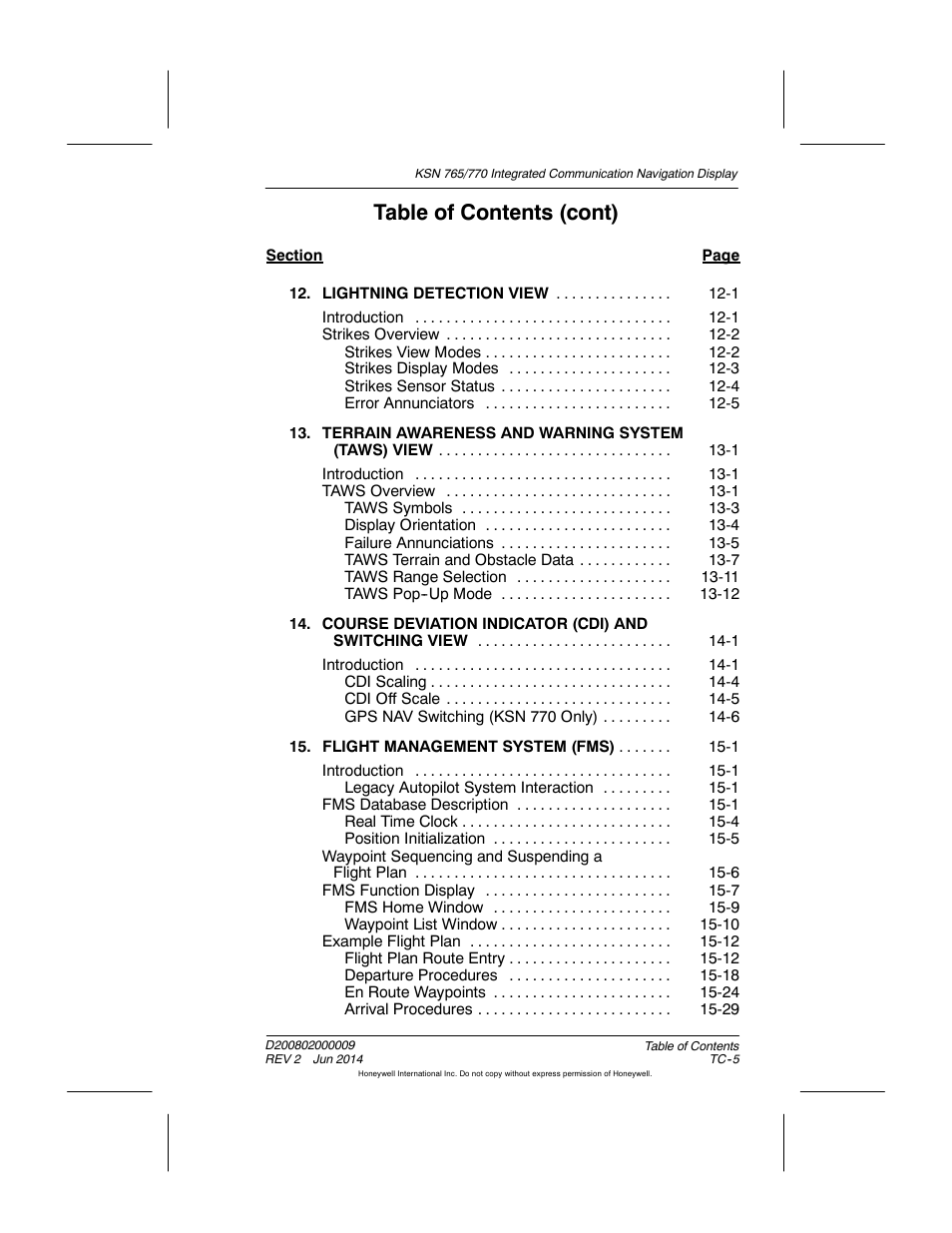Table of contents (cont) | BendixKing KSN 770 - Pilots Guide User Manual | Page 20 / 467