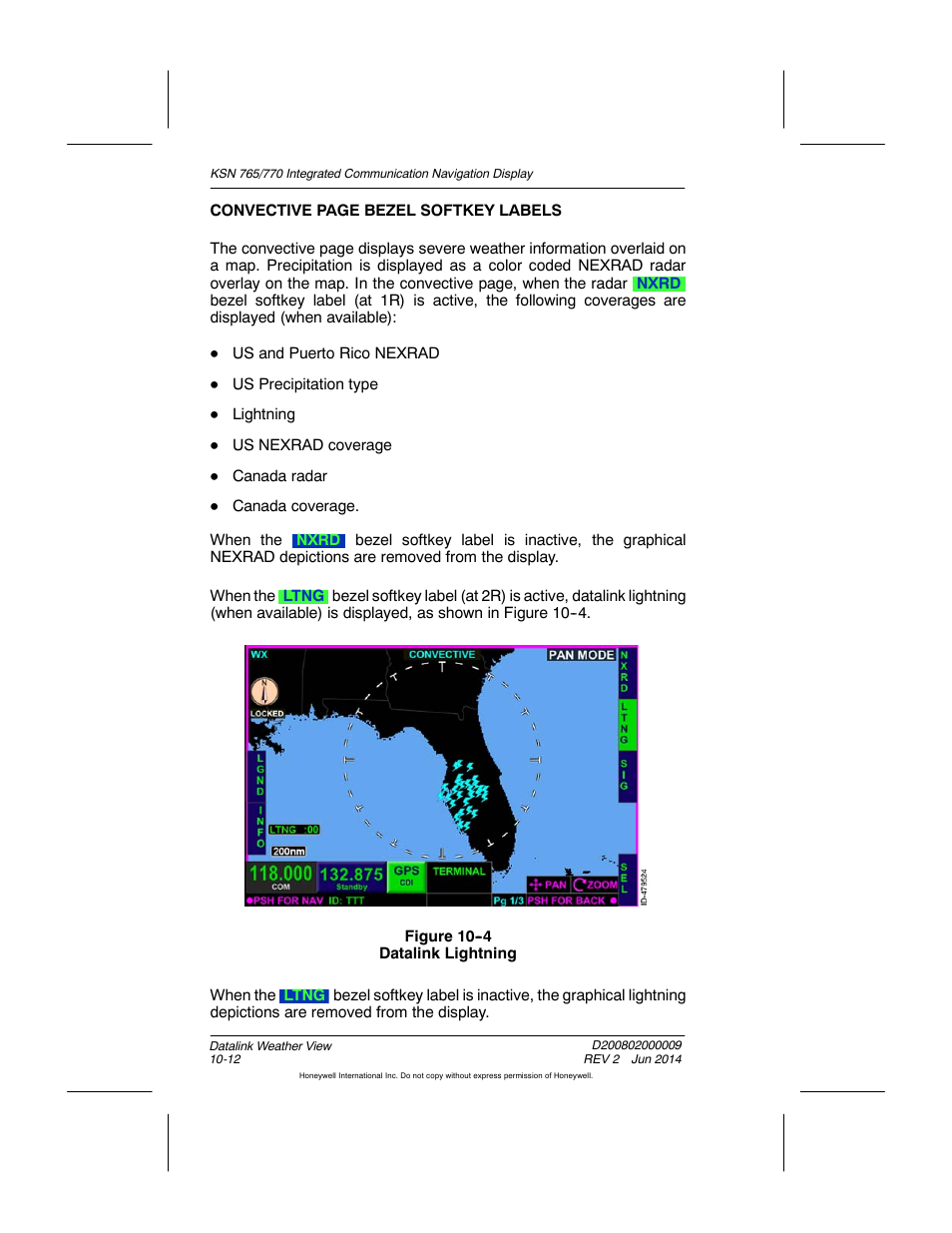 Figure 10-4 datalink lightning | BendixKing KSN 770 - Pilots Guide User Manual | Page 202 / 467