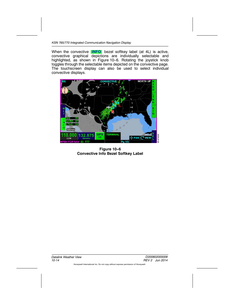 Figure 10-6 convective info bezel softkey label | BendixKing KSN 770 - Pilots Guide User Manual | Page 204 / 467