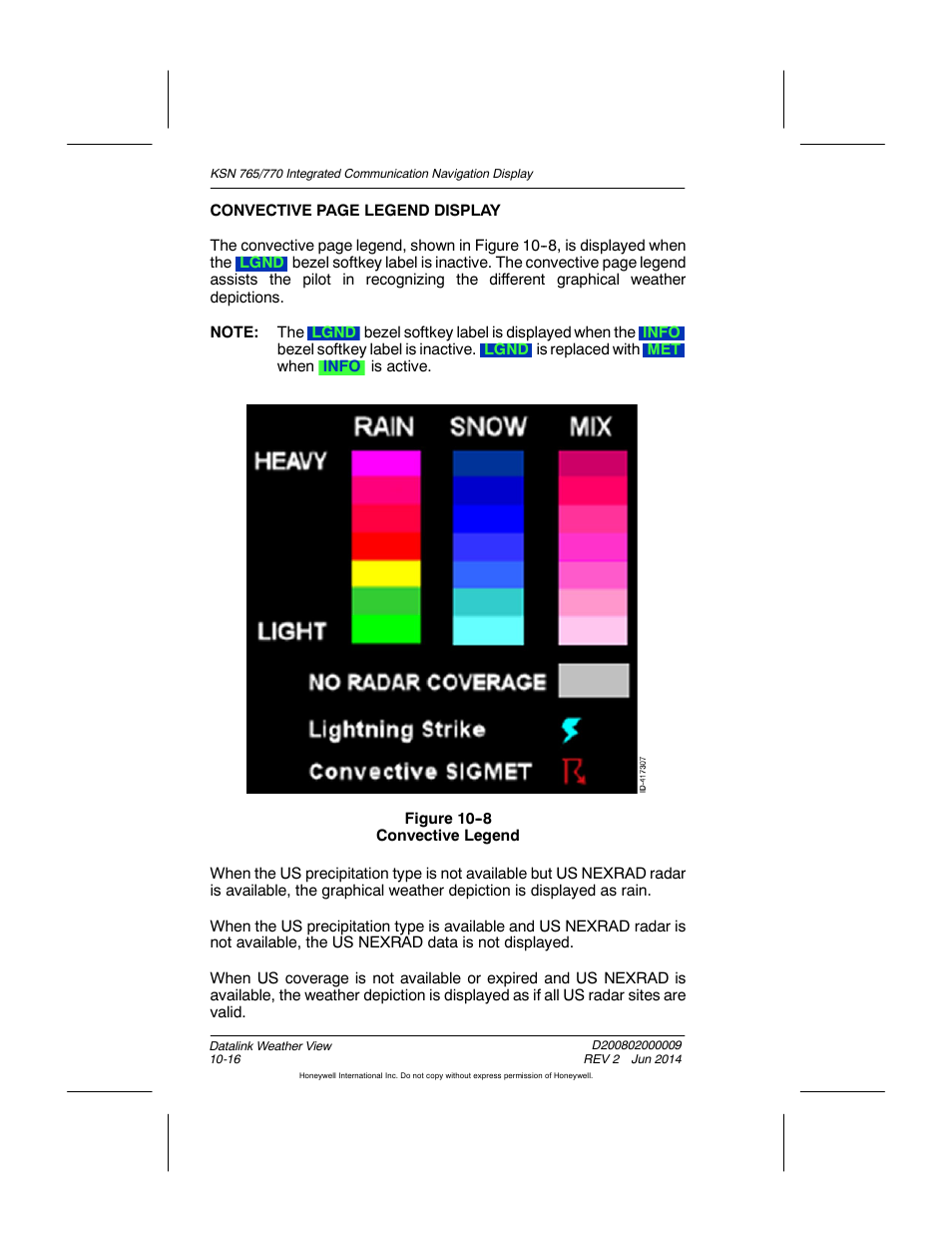 Figure 10-8 convective legend | BendixKing KSN 770 - Pilots Guide User Manual | Page 206 / 467