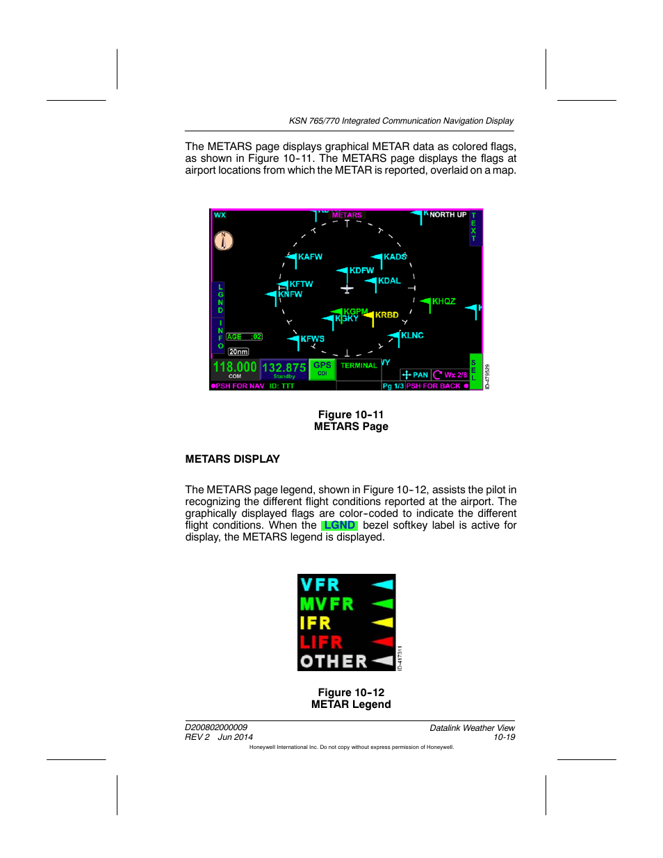 Figure 10-12 metar legend | BendixKing KSN 770 - Pilots Guide User Manual | Page 209 / 467