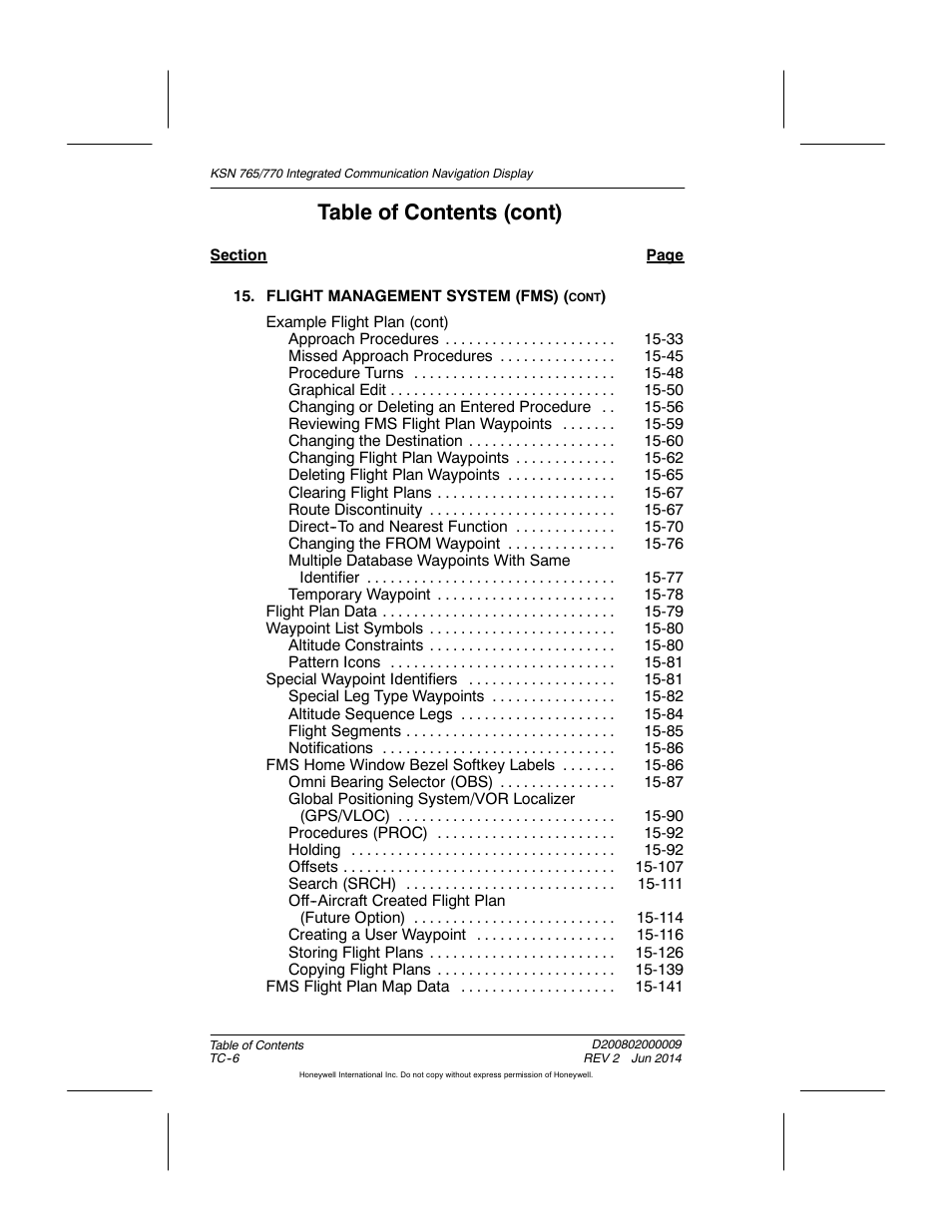 Table of contents (cont) | BendixKing KSN 770 - Pilots Guide User Manual | Page 21 / 467