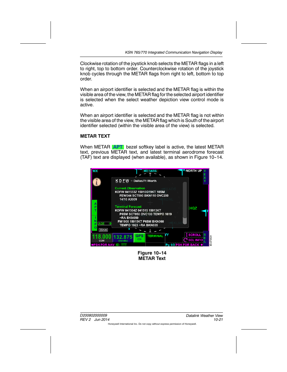 Figure 10-14 metar text | BendixKing KSN 770 - Pilots Guide User Manual | Page 211 / 467