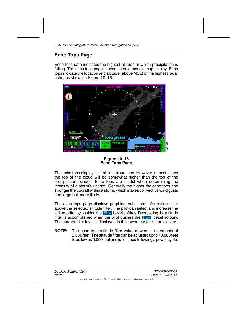 Echo tops page | BendixKing KSN 770 - Pilots Guide User Manual | Page 214 / 467