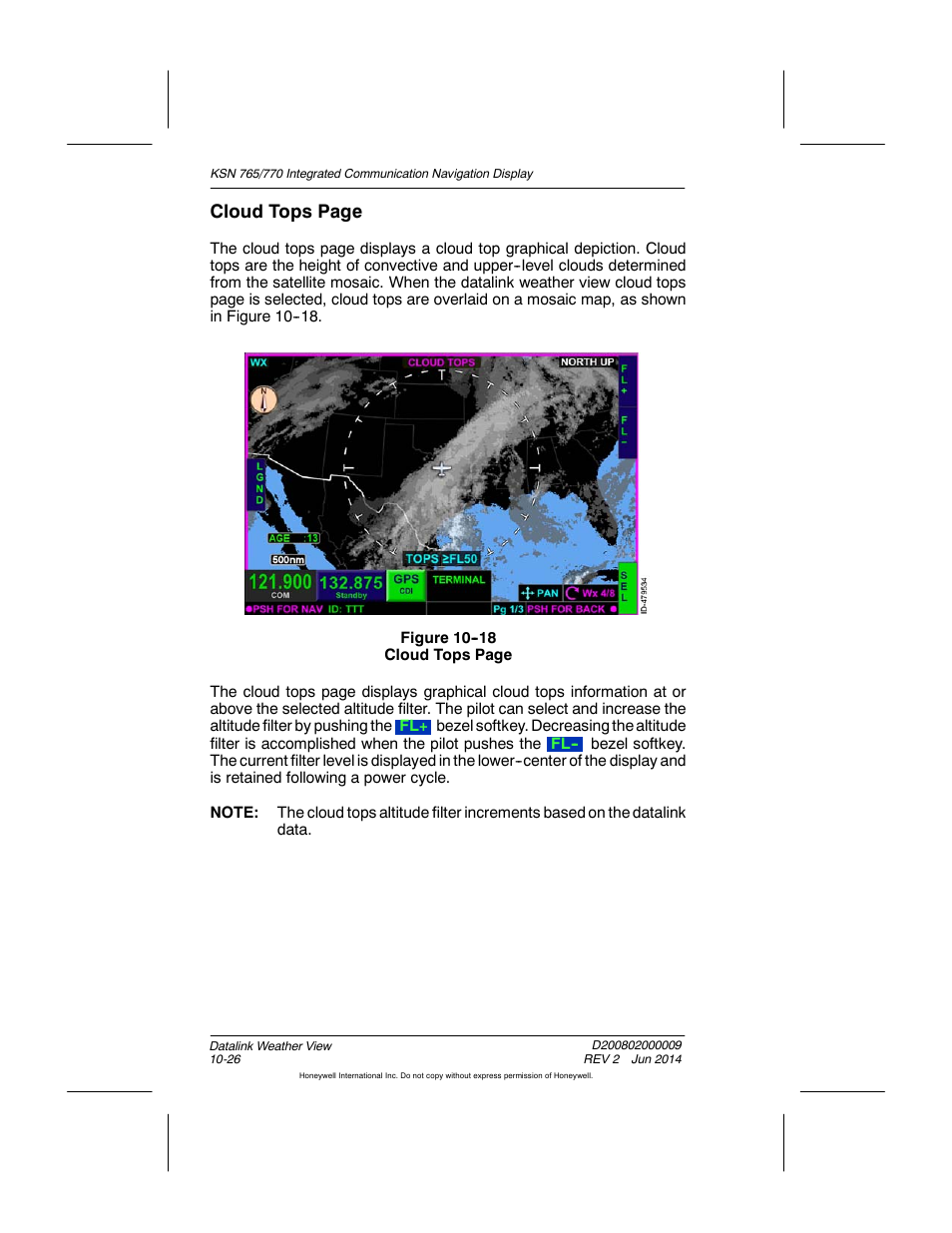 Cloud tops page | BendixKing KSN 770 - Pilots Guide User Manual | Page 216 / 467