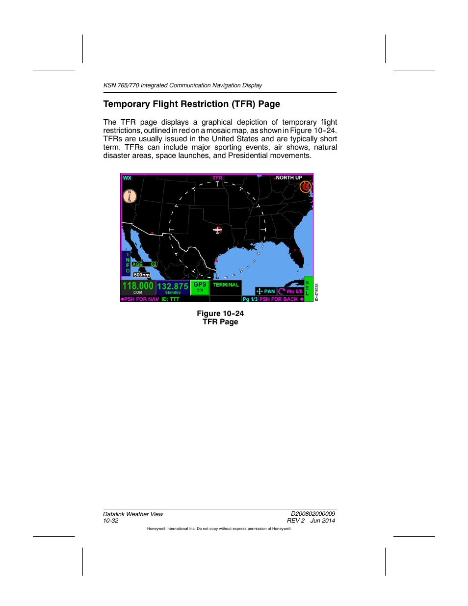 Temporary flight restriction (tfr) page | BendixKing KSN 770 - Pilots Guide User Manual | Page 222 / 467