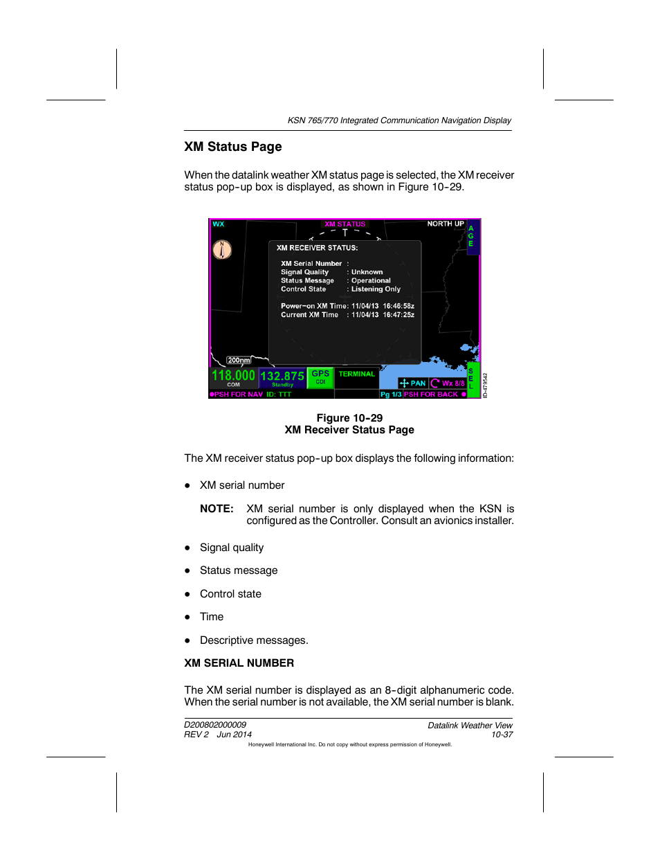 Xm status page | BendixKing KSN 770 - Pilots Guide User Manual | Page 227 / 467