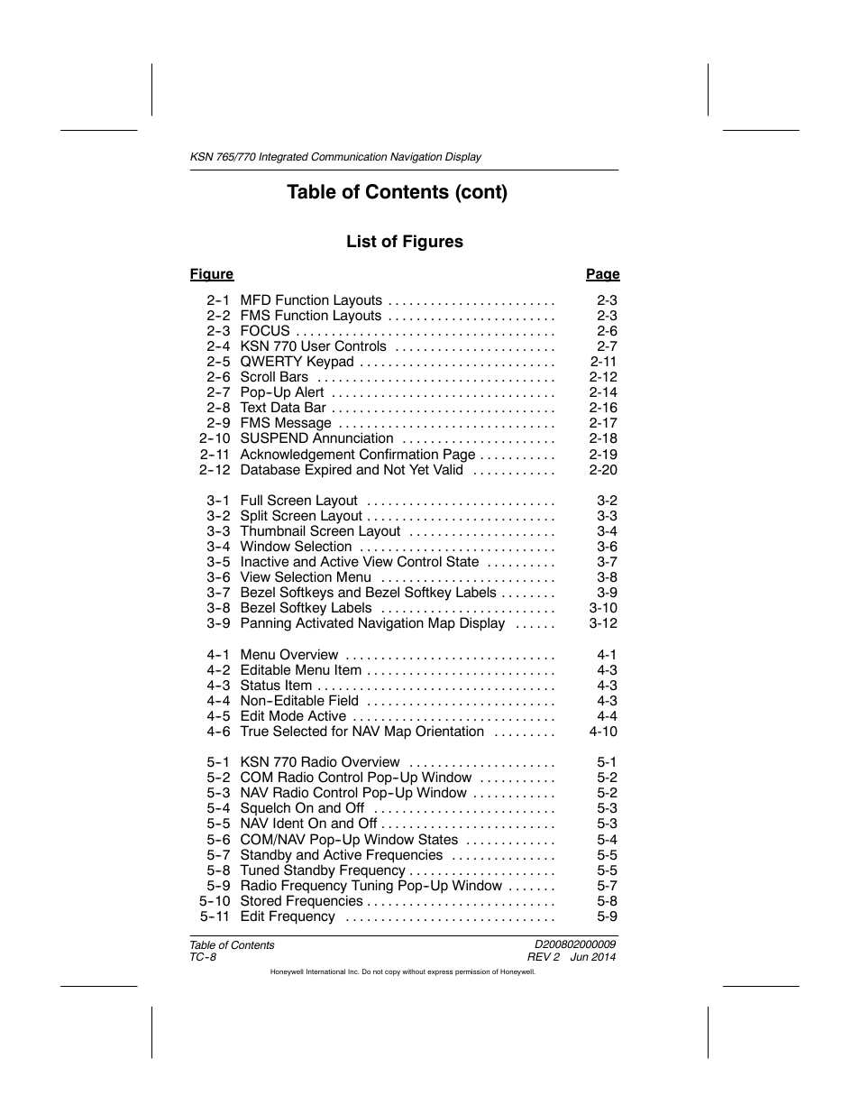 List of figures, Table of contents (cont) | BendixKing KSN 770 - Pilots Guide User Manual | Page 23 / 467