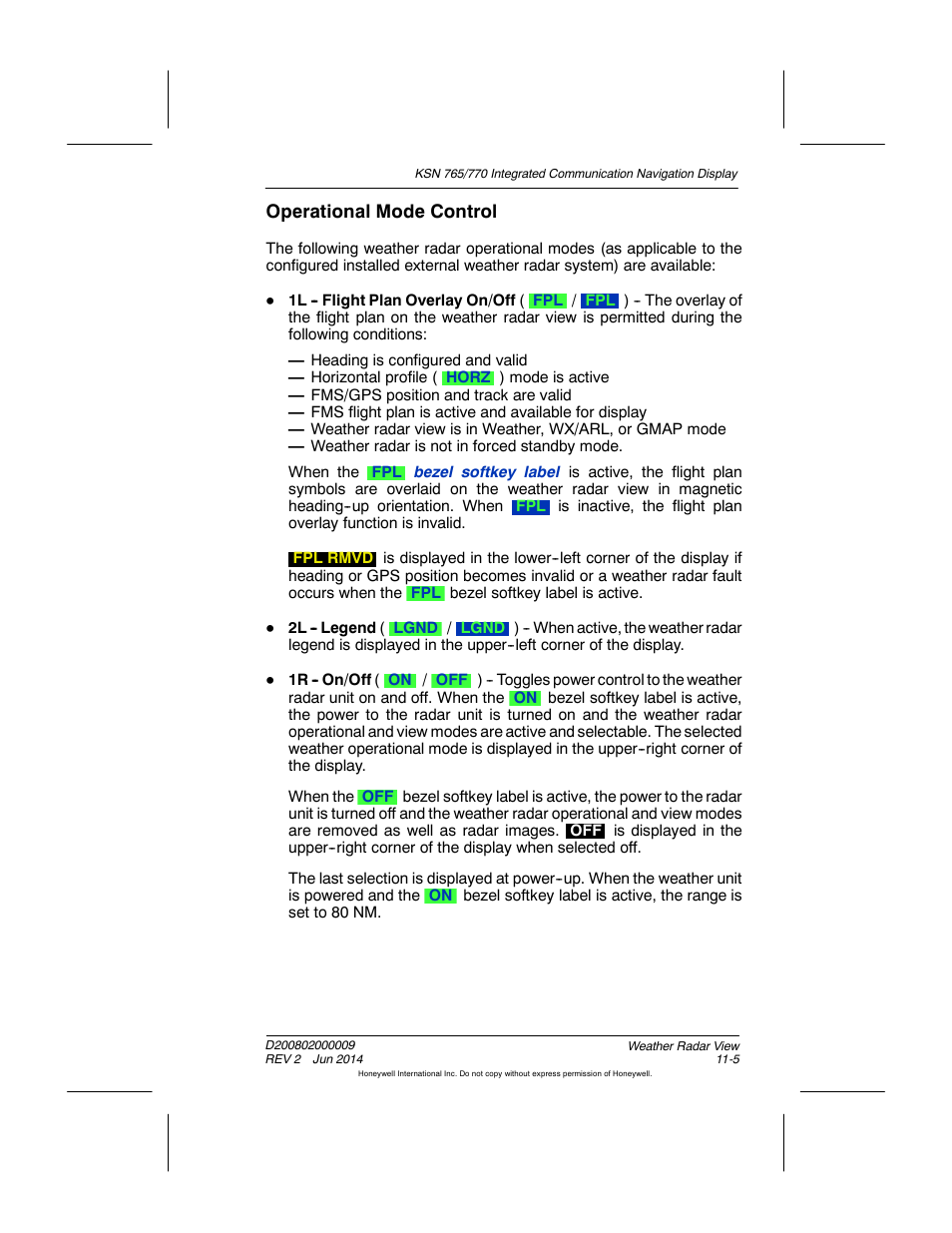 Operational mode control | BendixKing KSN 770 - Pilots Guide User Manual | Page 240 / 467