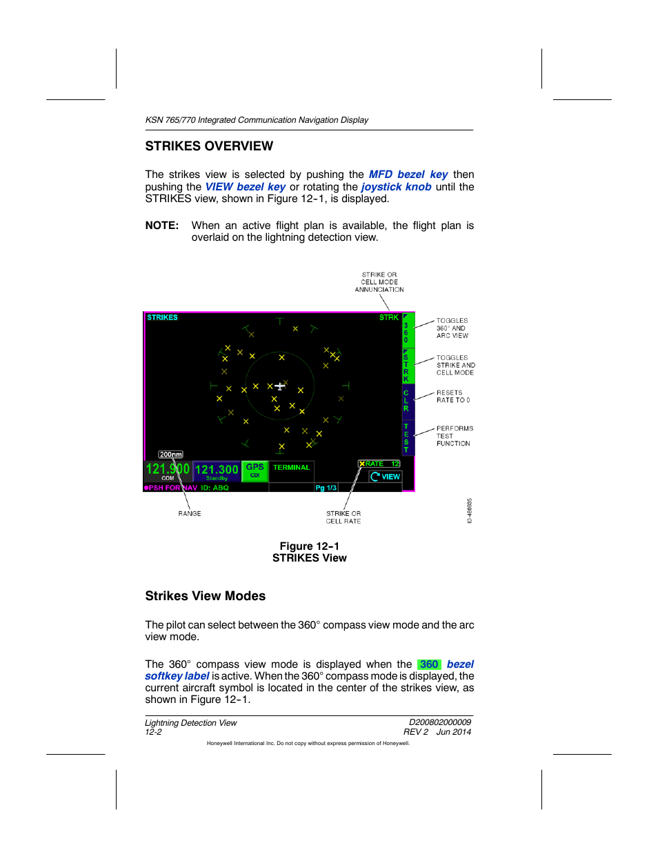 Figure 12-1 strikes view, Strikes overview, Strikes view modes | BendixKing KSN 770 - Pilots Guide User Manual | Page 251 / 467