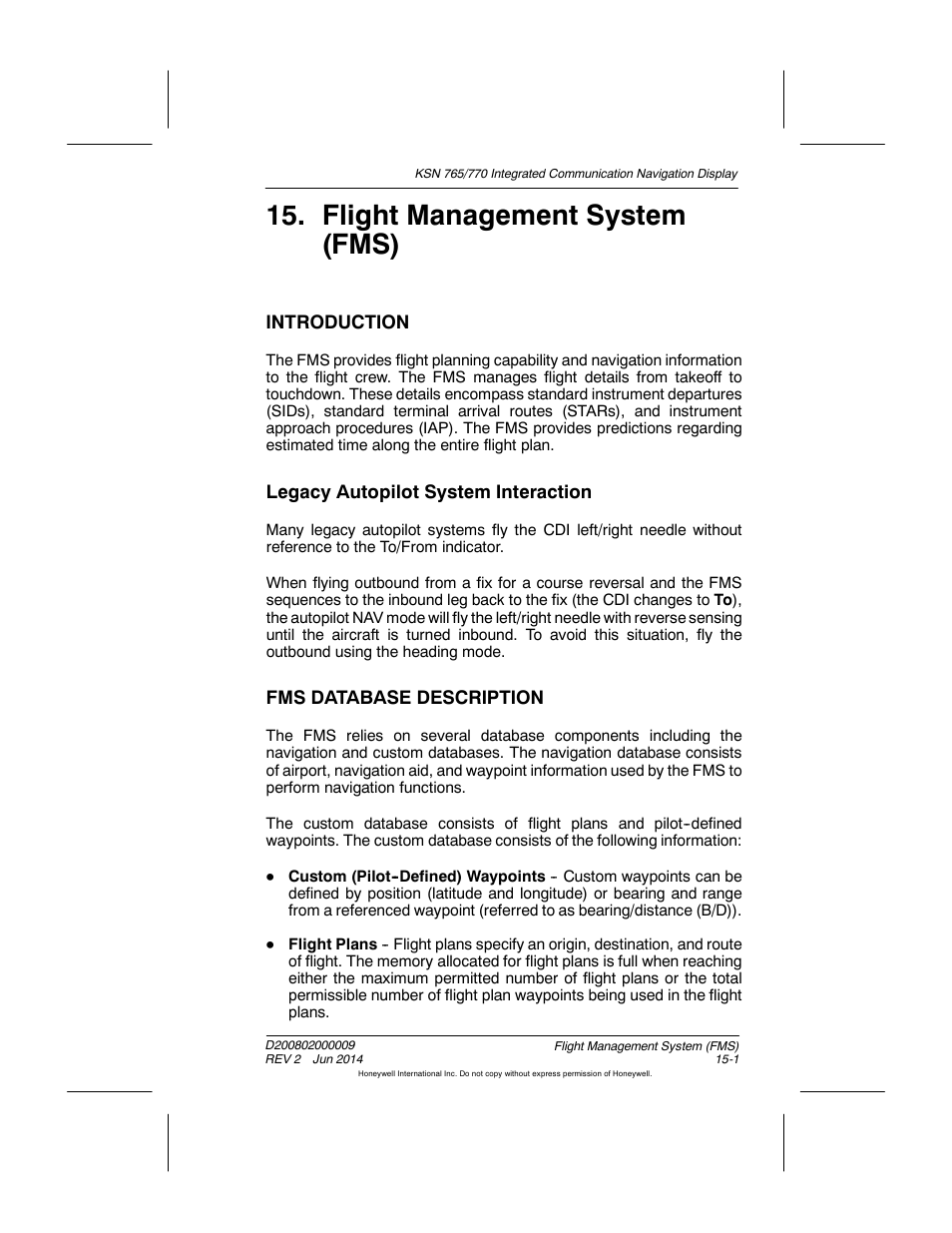 Flight management system (fms), Introduction, Legacy autopilot system interaction | Fms database description | BendixKing KSN 770 - Pilots Guide User Manual | Page 274 / 467