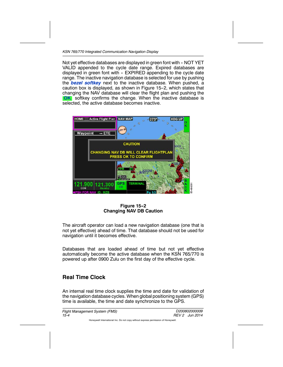 Figure 15-2 changing nav db caution, Real time clock | BendixKing KSN 770 - Pilots Guide User Manual | Page 277 / 467