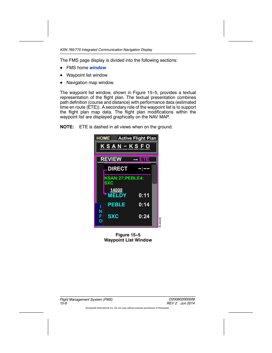 Figure 15-5 waypoint list window | BendixKing KSN 770 - Pilots Guide User Manual | Page 281 / 467