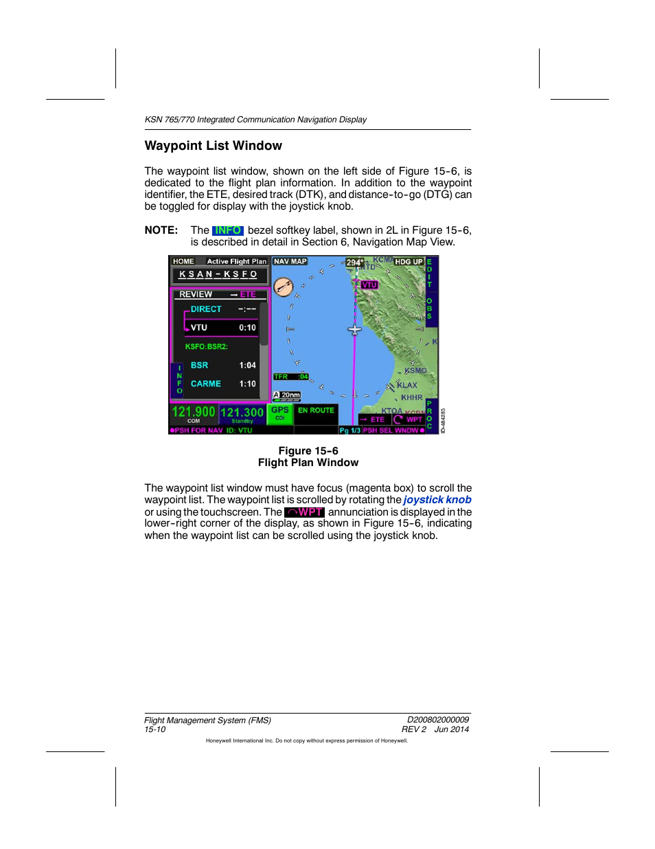 Figure 15-6 flight plan window, Waypoint list window | BendixKing KSN 770 - Pilots Guide User Manual | Page 283 / 467