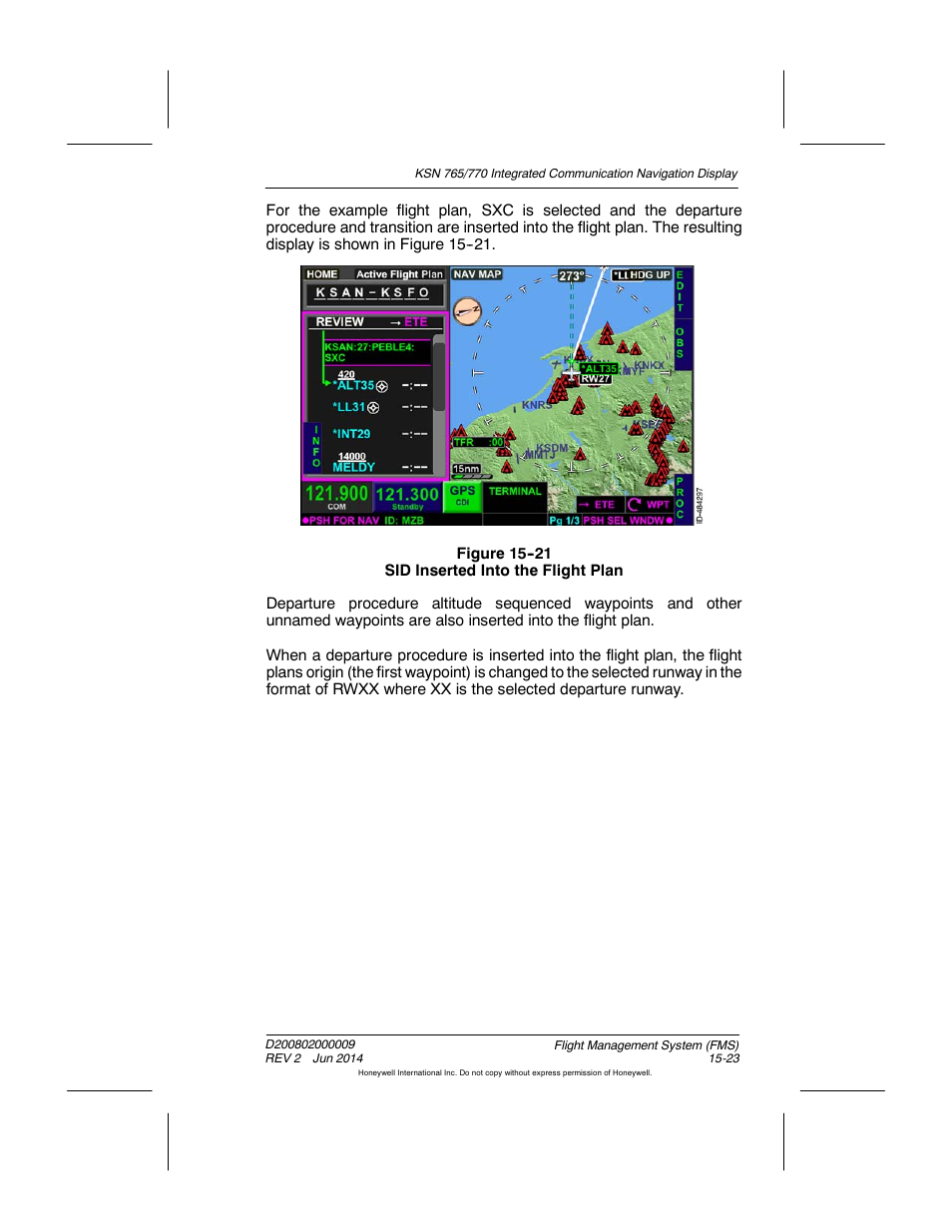 Figure 15-21 sid inserted into the flight plan | BendixKing KSN 770 - Pilots Guide User Manual | Page 296 / 467