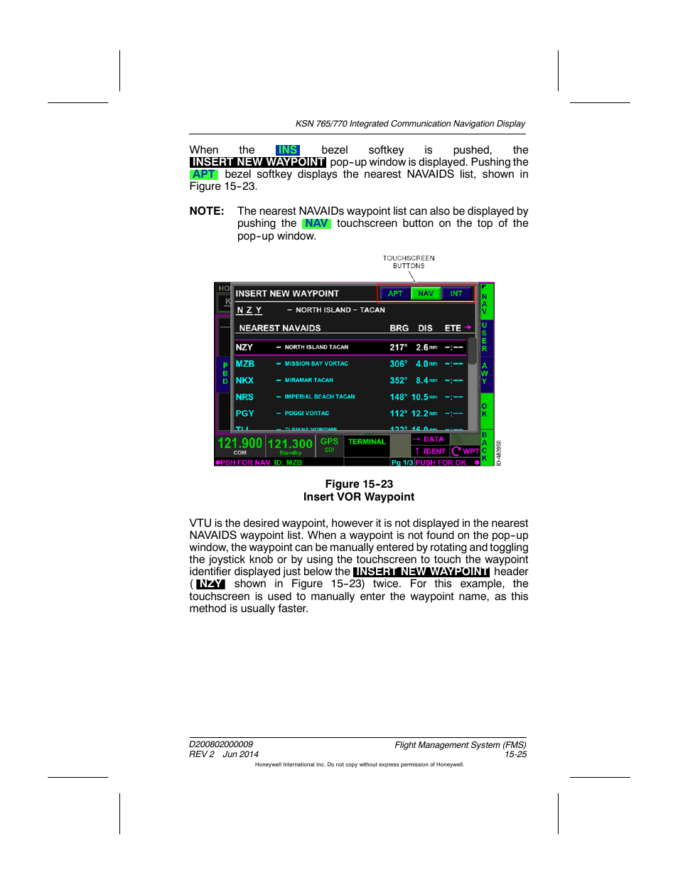 Figure 15-23 insert vor waypoint | BendixKing KSN 770 - Pilots Guide User Manual | Page 298 / 467
