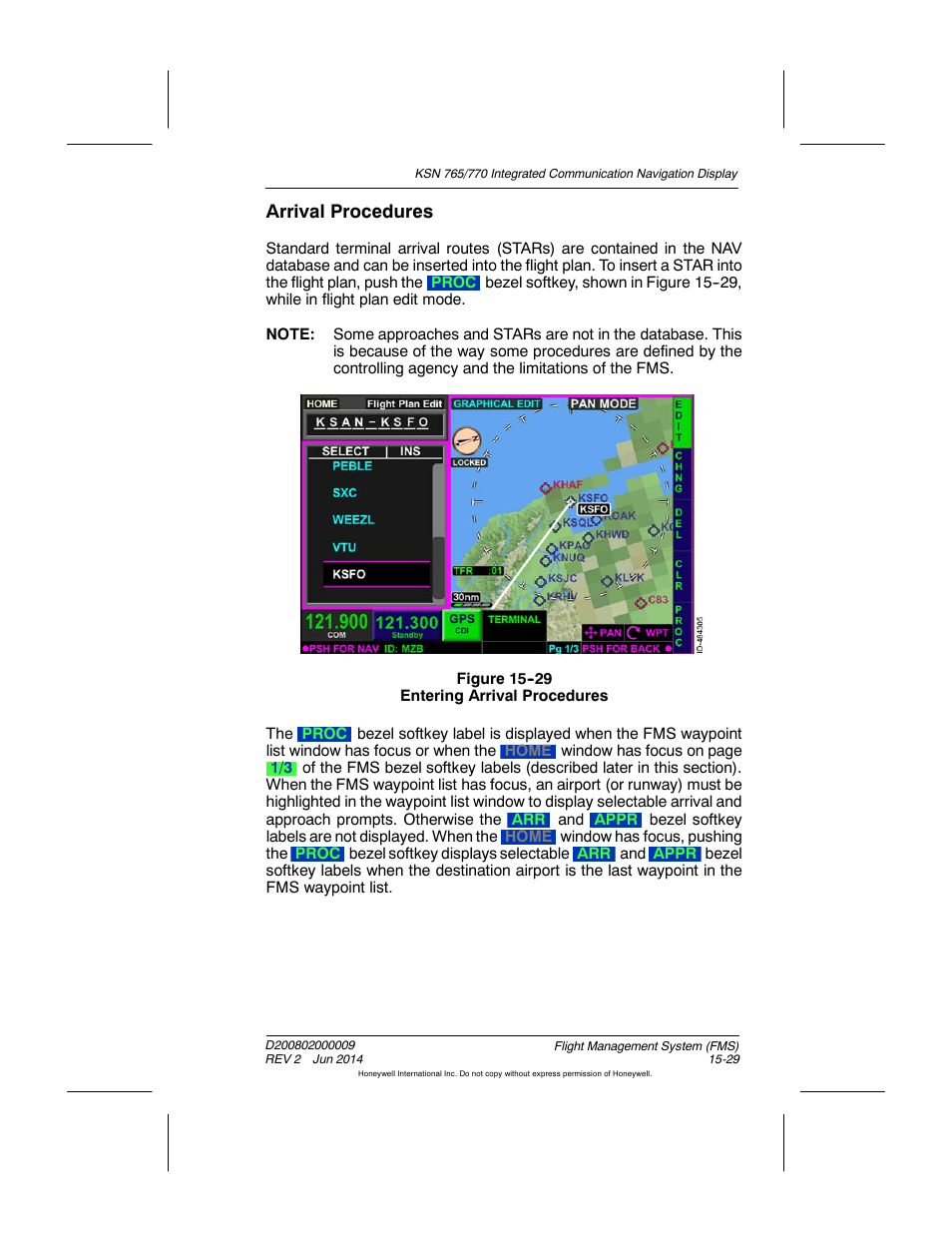 Figure 15-29 entering arrival procedures, Arrival procedures | BendixKing KSN 770 - Pilots Guide User Manual | Page 302 / 467