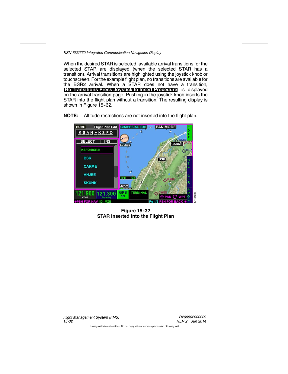 Figure 15-32 star inserted into the flight plan | BendixKing KSN 770 - Pilots Guide User Manual | Page 305 / 467