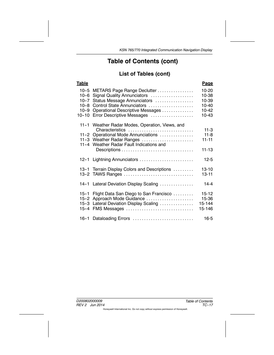 Table of contents (cont) | BendixKing KSN 770 - Pilots Guide User Manual | Page 32 / 467