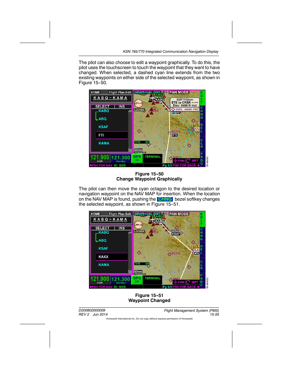 Figure 15-50 change waypoint graphically, Figure 15-51 waypoint changed | BendixKing KSN 770 - Pilots Guide User Manual | Page 328 / 467