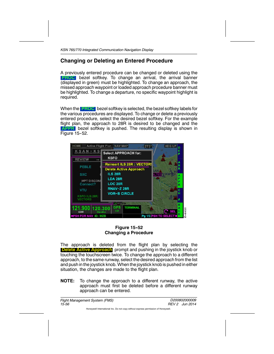 Figure 15-52 changing a procedure, Changing or deleting an entered procedure | BendixKing KSN 770 - Pilots Guide User Manual | Page 329 / 467