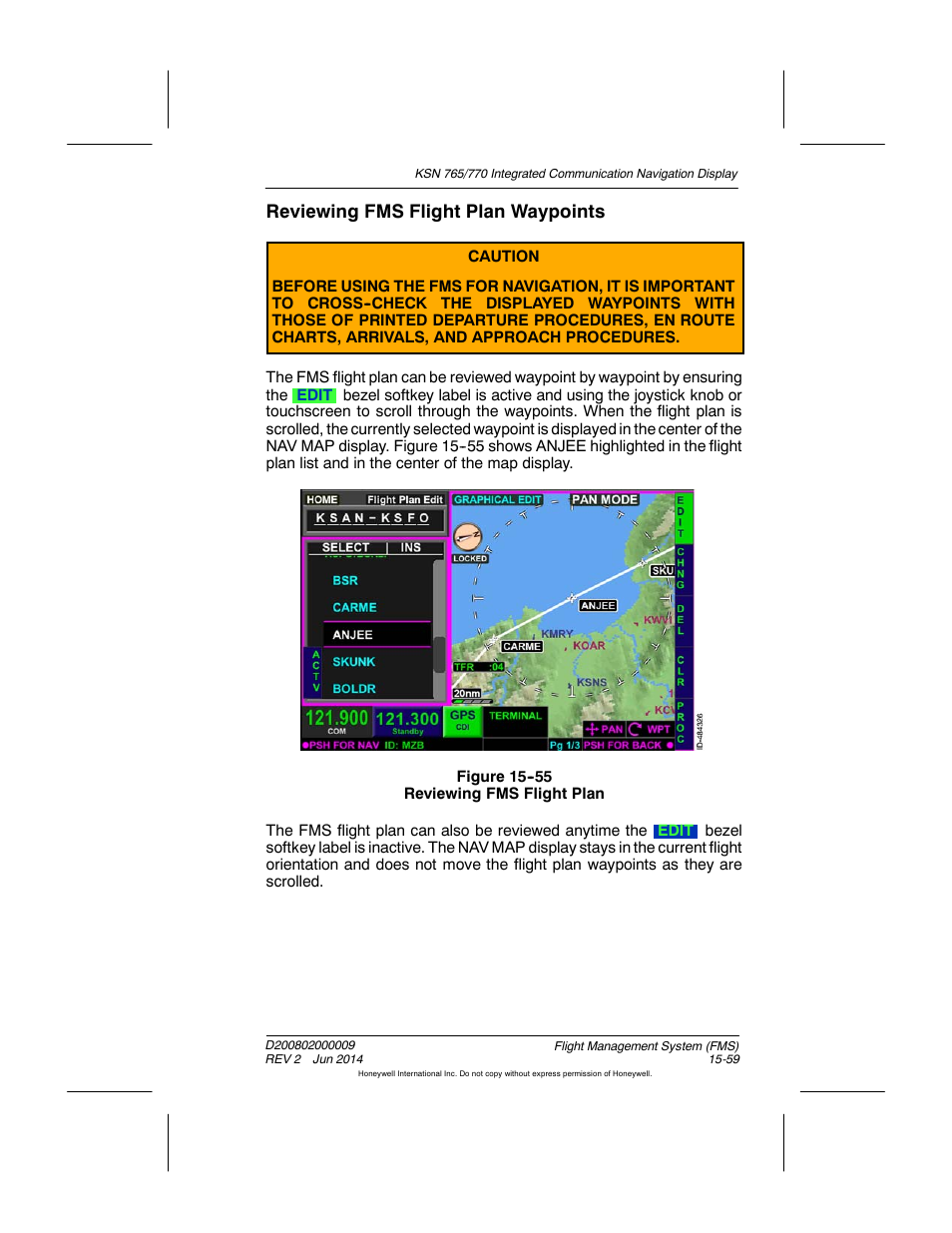 Figure 15-55 reviewing fms flight plan, Reviewing fms flight plan waypoints | BendixKing KSN 770 - Pilots Guide User Manual | Page 332 / 467