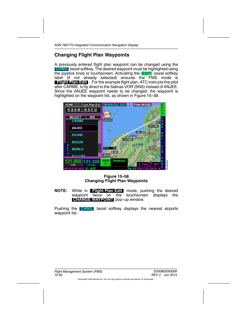 Figure 15-58 changing flight plan waypoints, Changing flight plan waypoints | BendixKing KSN 770 - Pilots Guide User Manual | Page 335 / 467