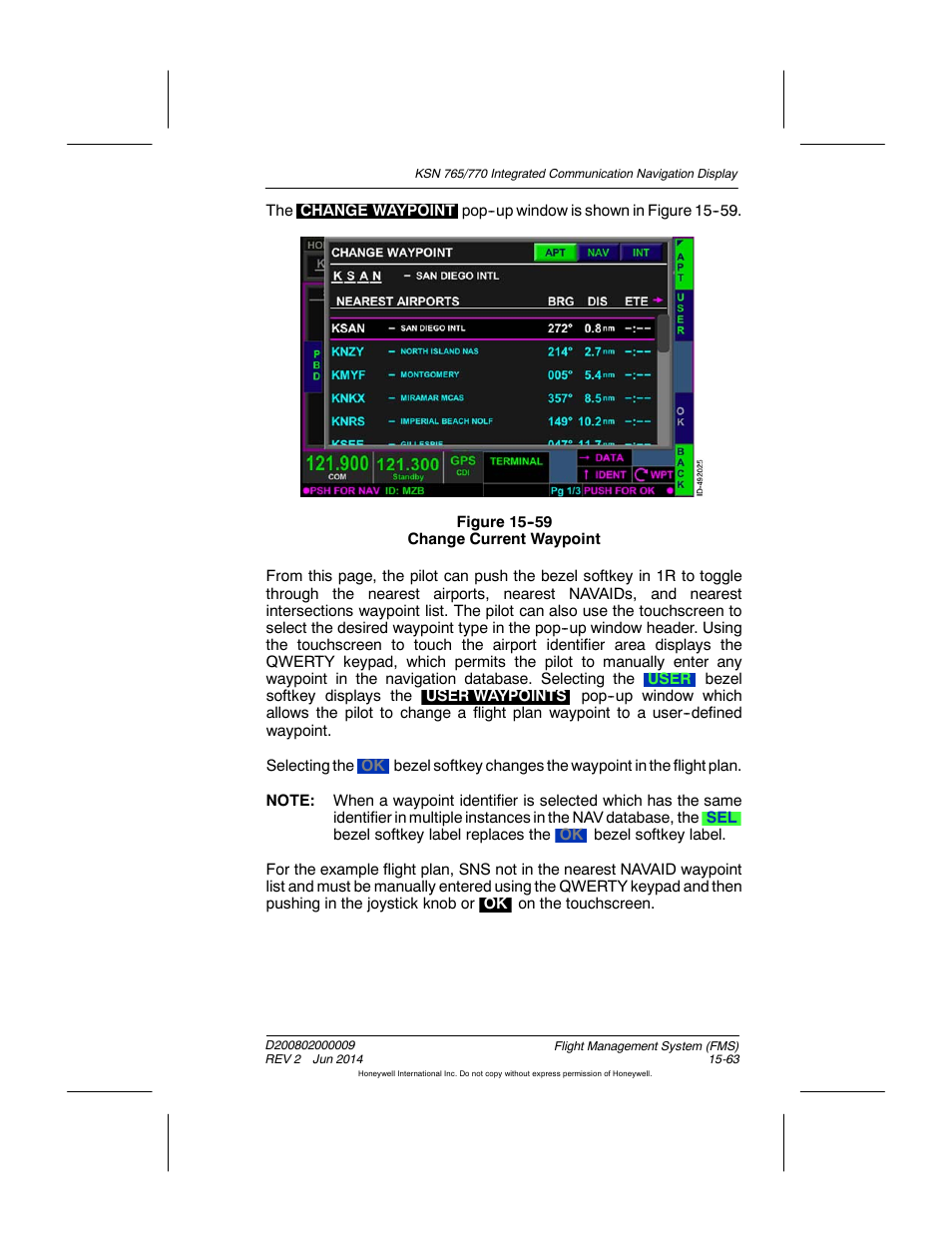 Figure 15-59 change current waypoint | BendixKing KSN 770 - Pilots Guide User Manual | Page 336 / 467