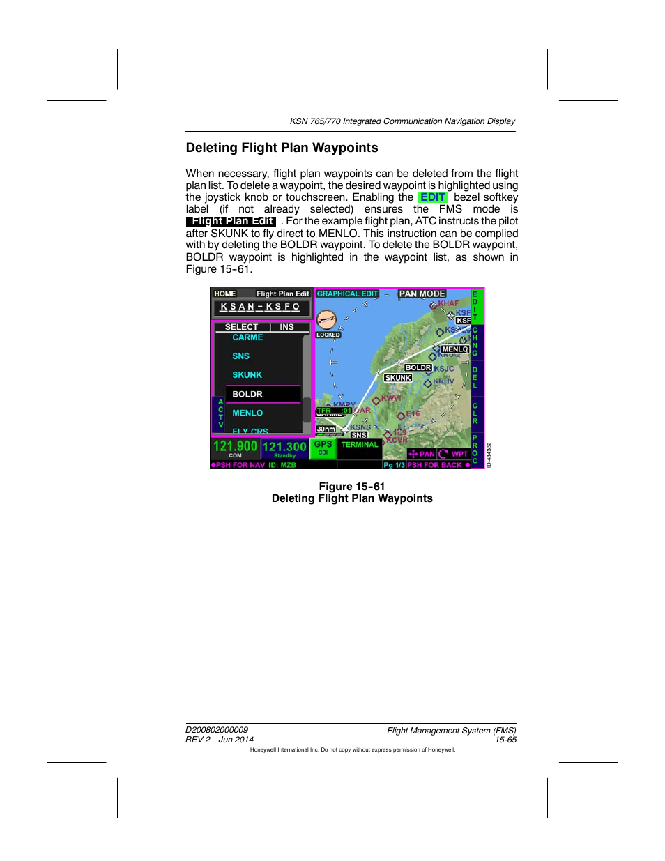 Figure 15-61 deleting flight plan waypoints, Deleting flight plan waypoints | BendixKing KSN 770 - Pilots Guide User Manual | Page 338 / 467