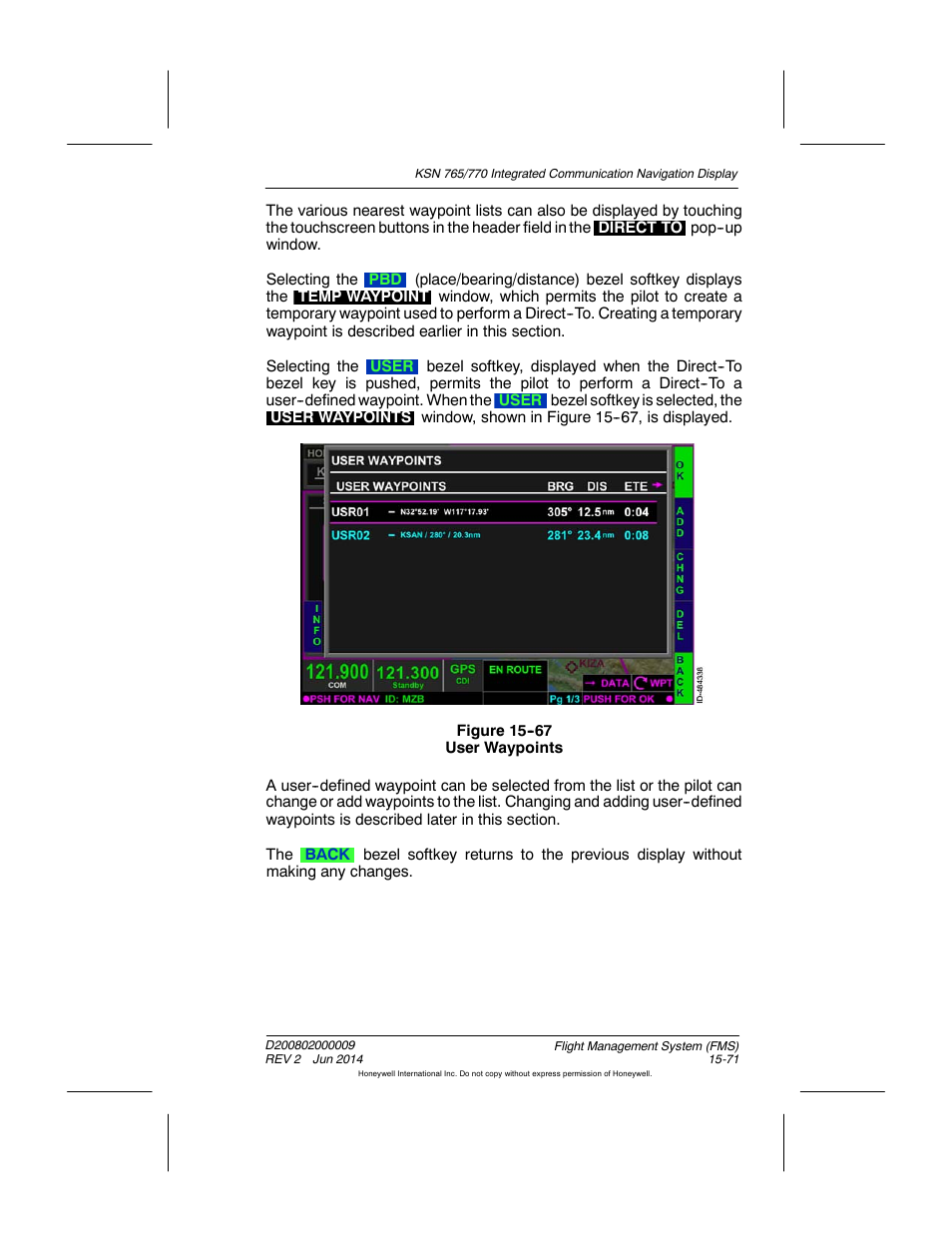 Figure 15-67 user waypoints | BendixKing KSN 770 - Pilots Guide User Manual | Page 344 / 467