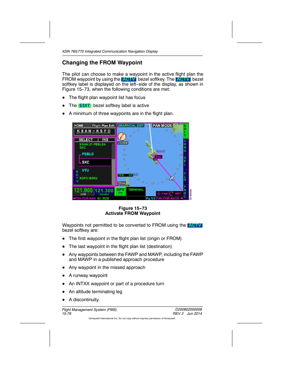 Figure 15-73 activate from waypoint, Changing the from waypoint | BendixKing KSN 770 - Pilots Guide User Manual | Page 349 / 467