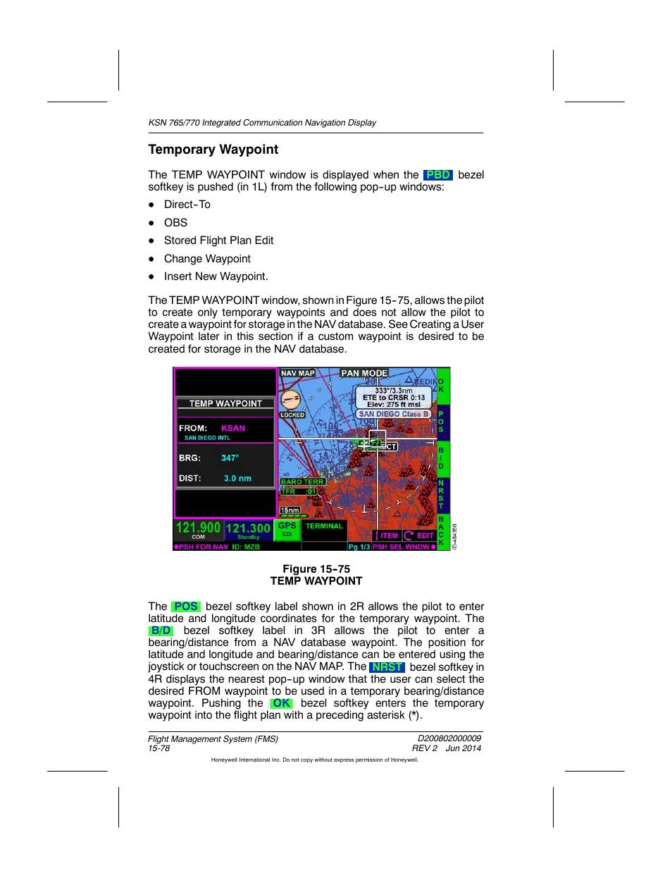 Figure 15-75 temp waypoint, Temporary waypoint | BendixKing KSN 770 - Pilots Guide User Manual | Page 351 / 467