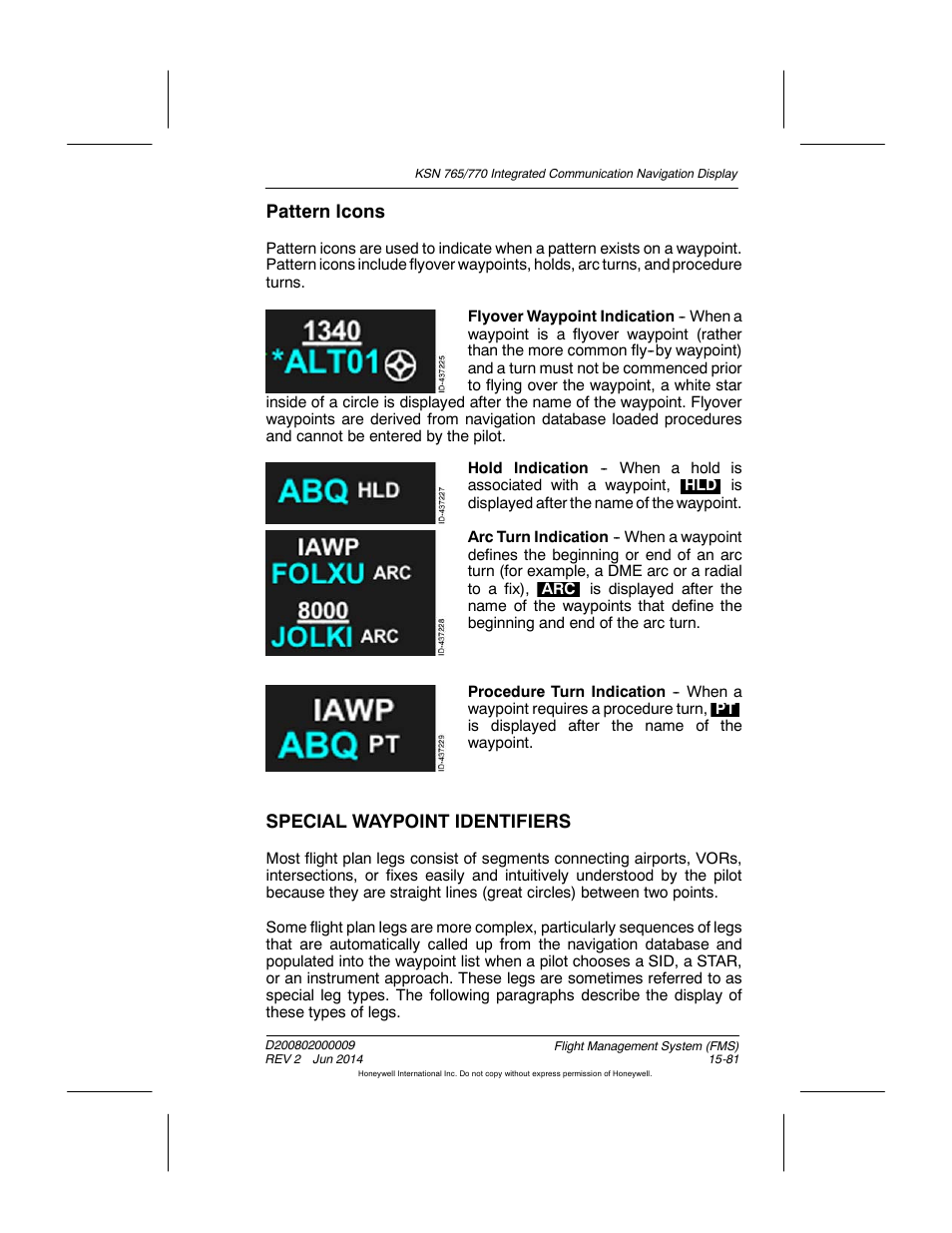 Pattern icons, Special waypoint identifiers | BendixKing KSN 770 - Pilots Guide User Manual | Page 354 / 467
