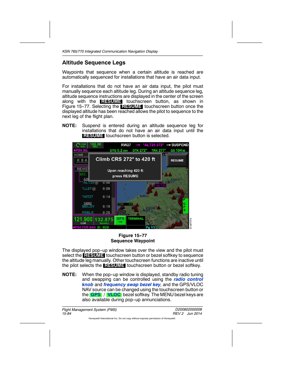 Figure 15-77 sequence waypoint, Altitude sequence legs | BendixKing KSN 770 - Pilots Guide User Manual | Page 357 / 467